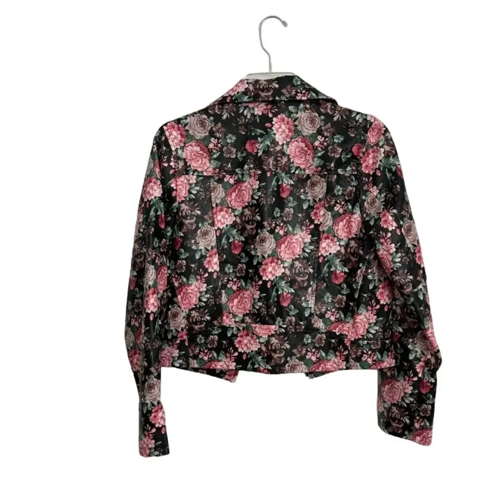 ModCloth Floral Vegan Leather Moto Jacket – Faux Leather – Size S- Rock Girly
